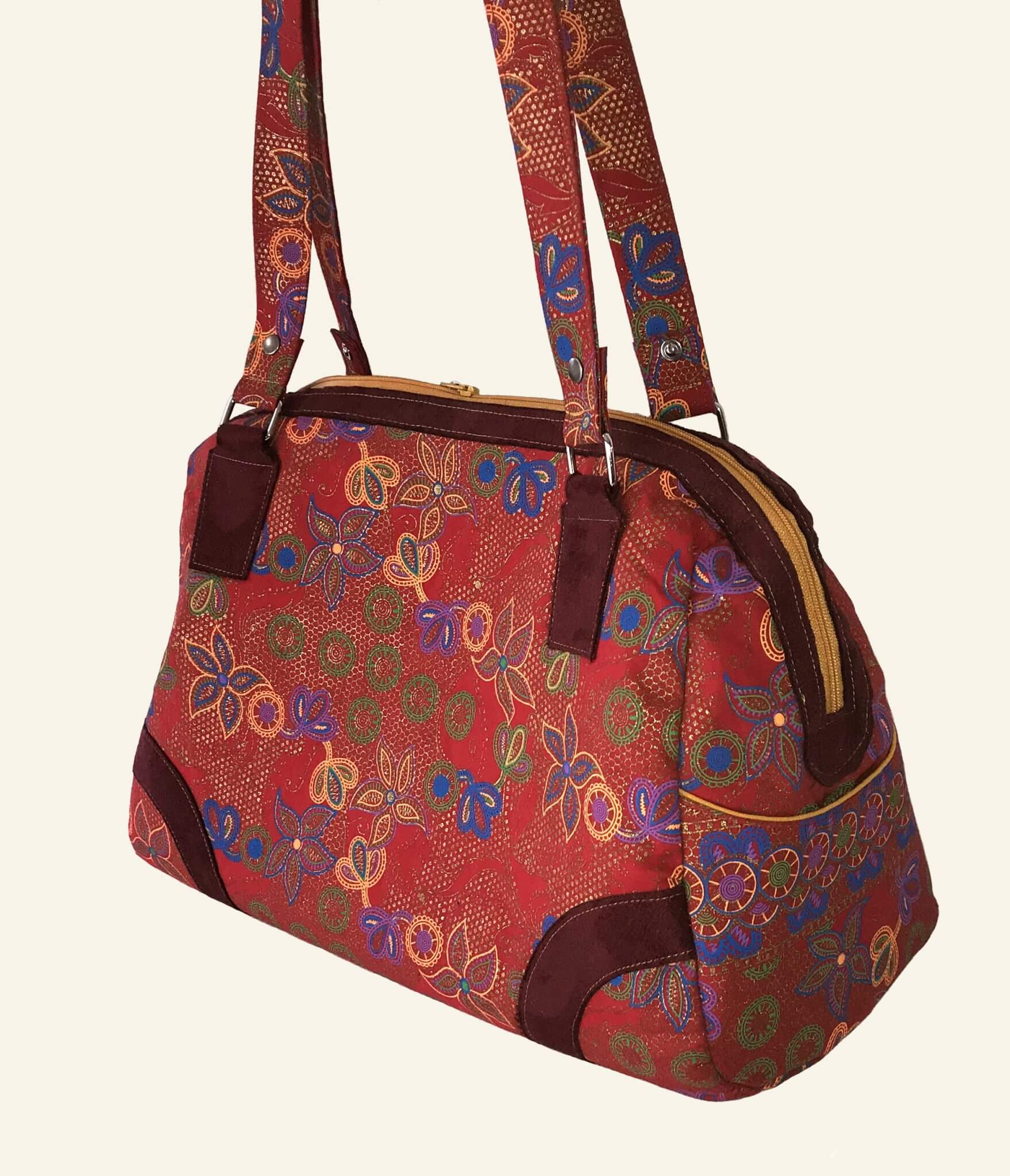 Sac Rahia Rajures Rouges Sac rouge motifs fleurs – Les Mains de Ma Mère