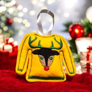 Pull moche feutrine jaune broderie verte