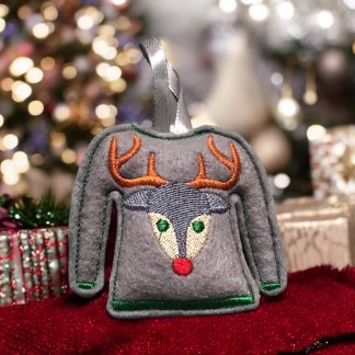 Pull moche feutrine grise broderie verte