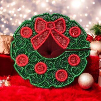 Décoration verre à pied broderie fsl vert et rouge